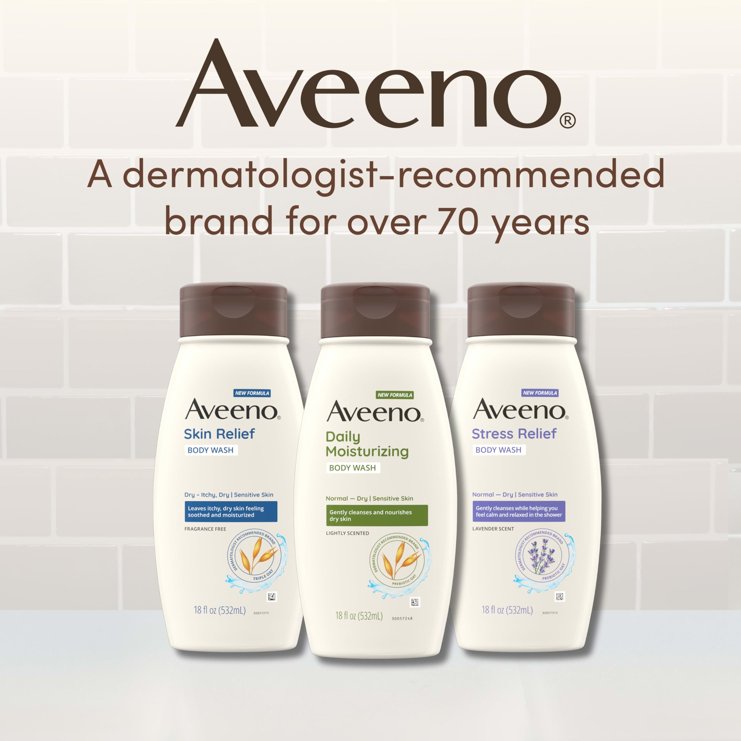 Aveeno Skin Relief Body Wash with a Gentle Coconut Scent & Triple Oat Formula, Daily Cleanser for Sensitive Skin Leaves Itchy, Dry Skin Feeling Soothed & Moisturized, Soap-Free, 18 fl. oz